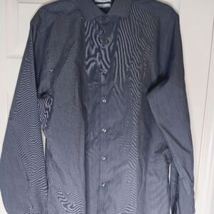 Calvin Klein Men'sDressShirt Slim FitNon Iron Gray Pinstripes 16 1/2 36/37 L/Sl.